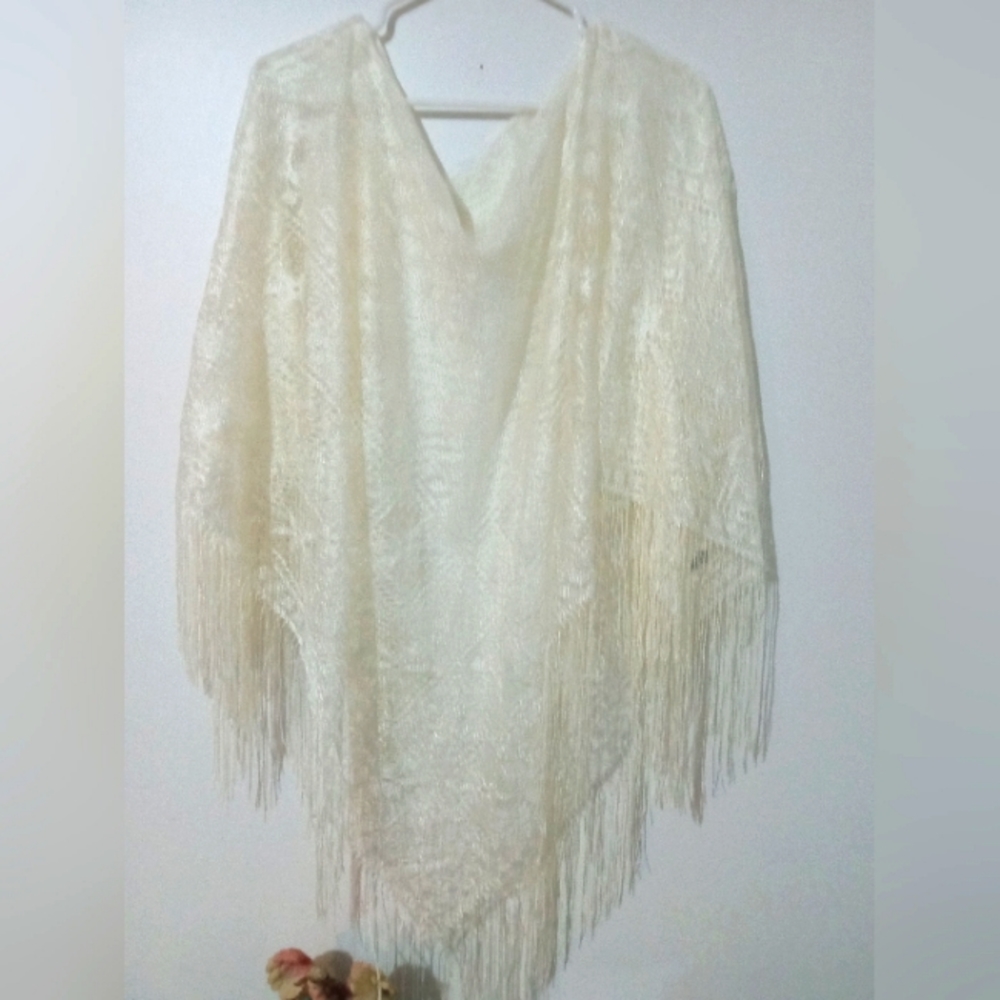 New !! White CardiShawl Shall/Poucho